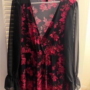 Torrid Black and Pink Floral Blouse